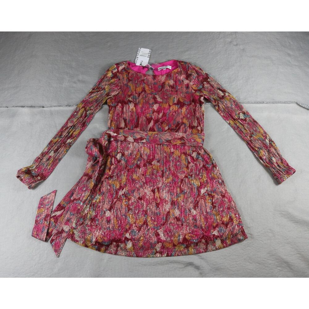 New Dress the Population Dress Xxs Floral Print Metallic Kirsi Mini Long Sleeve